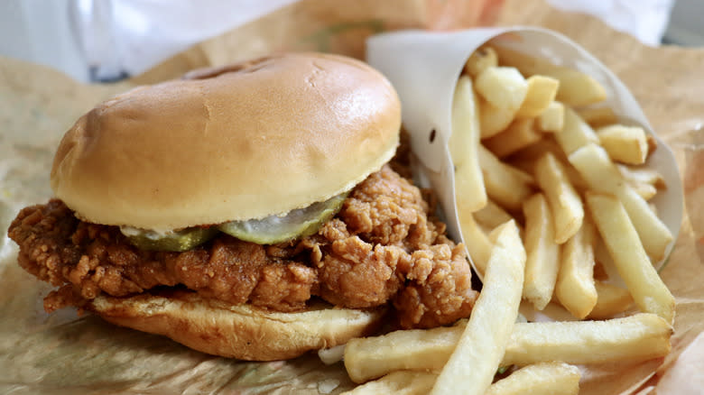 chicken sandwich and fries