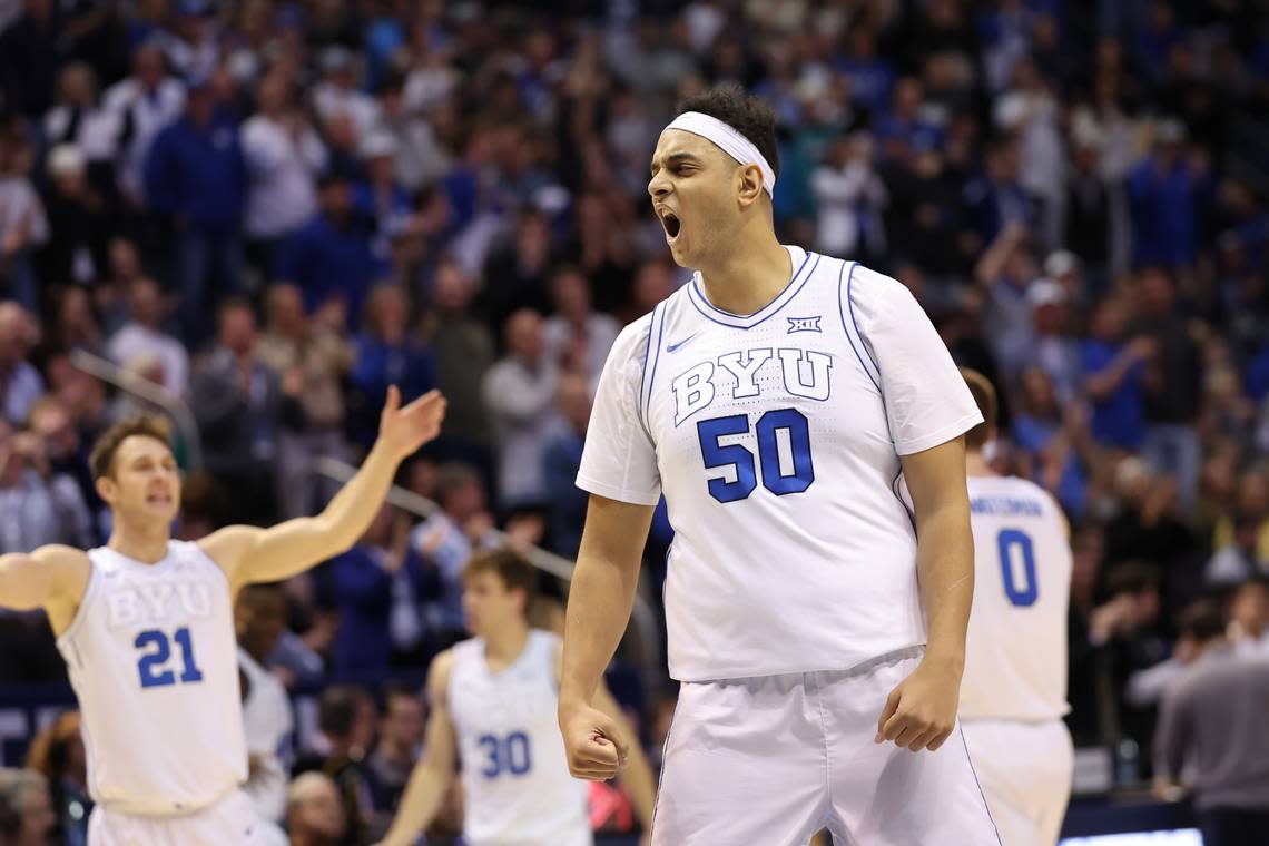 Center Aly Khalifa (50) averaged 5.7 points, 3.7 rebounds and 4.0 assists while starting 26 games for BYU this past season. Rob Gray/USA TODAY Sports