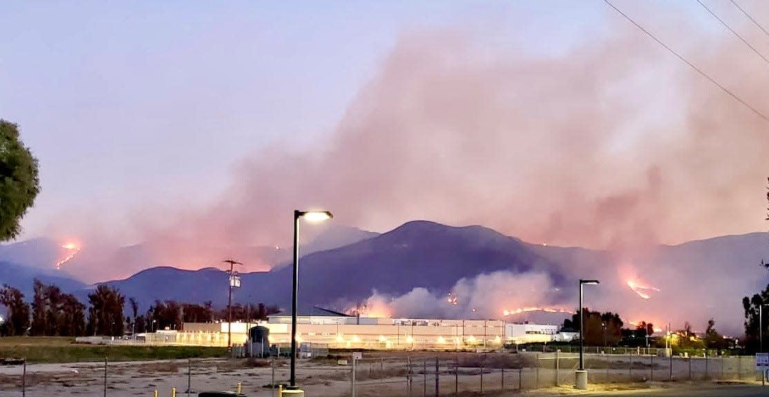The fire on South Mountain between Somis and Santa Paula raged in the background Saturday into Sunday, but the blaze increased only slightly overnight.