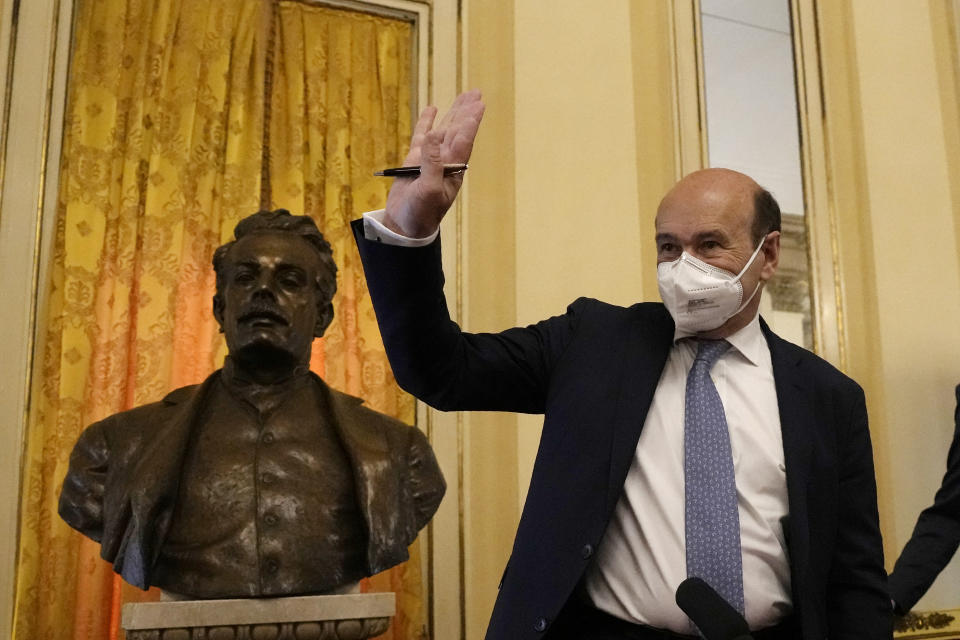 La Scala general manager Dominique Meyer arrives for a press conference to present the 2022/2023 season, at the Milan La Scala opera house, Italy, Monday, June 6, 2022. (AP Photo/Antonio Calanni)