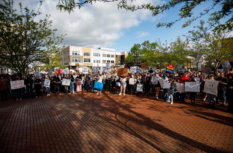 A large crowd of about 500 people attendedÊthe Defend Roe! Emergency Rally at the Park Central Square in Downtown Springfield on Friday, May 6, 2022. The protest was held after a draft of a Supreme Court opinion was leaked showing it would overturn the landmark 1973 Roe v. WadeÊdecision.