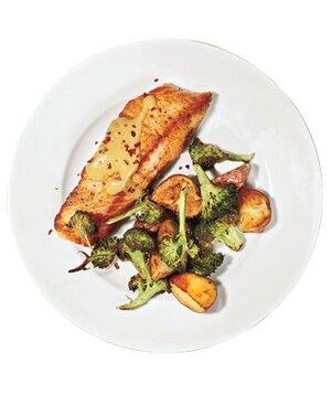 Roasted Salmon, Broccoli, and Potatoes With Miso Sauce silhouette
