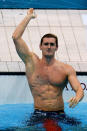 LONDON, ENGLAND - JULY 29: Cameron van der Burgh of South Africa celebrates after winning the gold in the Men's 100m Breastsroke final on Day 2 of the London 2012 Olympic Games at the Aquatics Centre on July 29, 2012 in London, England. (Photo by Mike Hewitt/Getty Images)