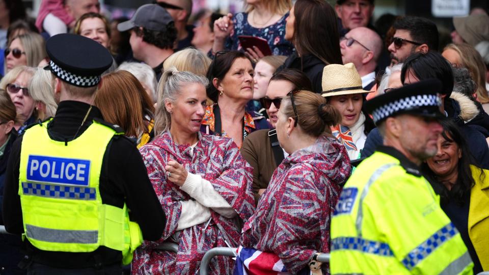 Members of the public wait for guests to arrive for the wedding of Hugh Grosvenor, the Duke of Westminster, to Olivia Henson at Chester Cathedral