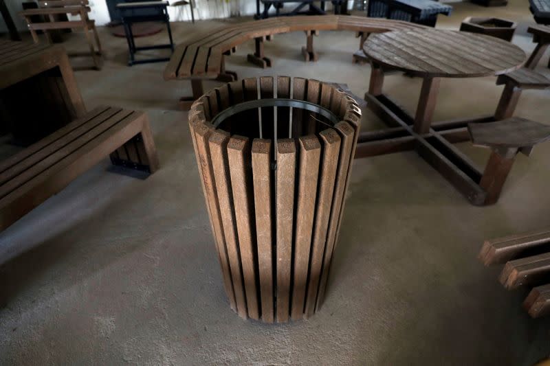 A recycled plastic rubish bin is seen at Extruplas plant in Seixal