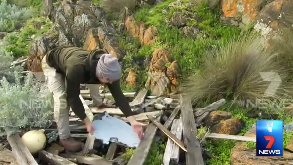 Samuel Armstrong found the piece of debris washed up on Kangaroo Island. Photo: 7 News