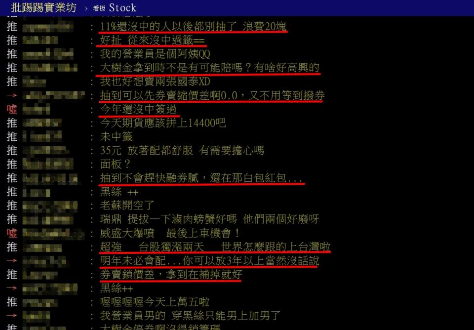 網友討論國泰金抽籤。圖／翻攝PTT