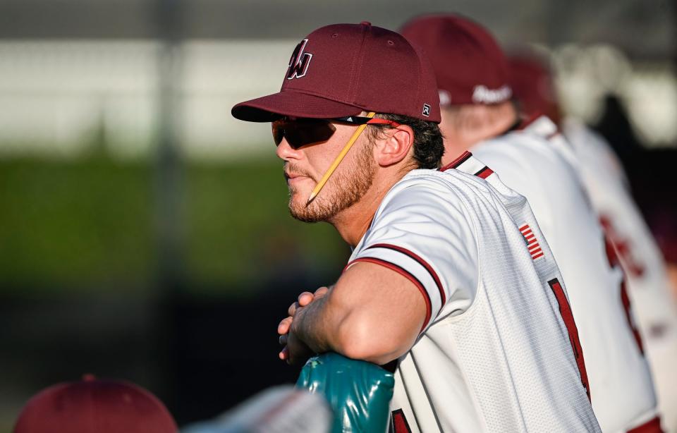 Mt. Whitney's Head Coach Payton Allen looks on as his team plays Golden West in EYL high school baseball Monday, March 18, 2024.