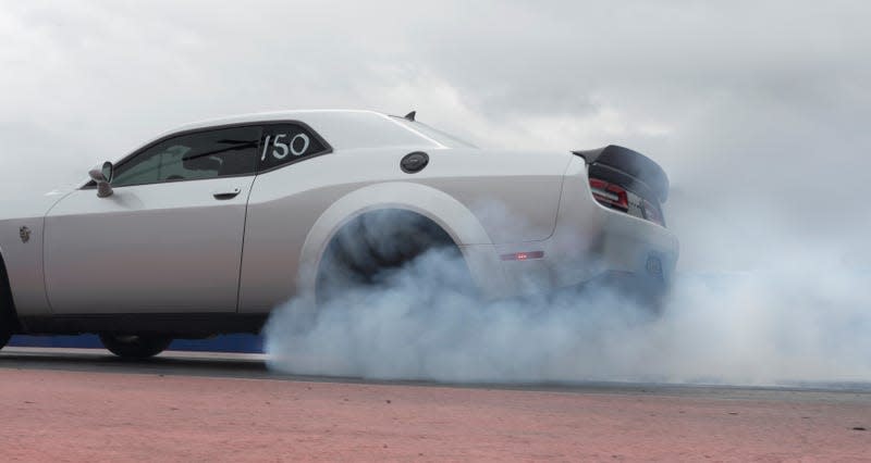 A silver 2023 Dodge Challenger SRT Demon 170.