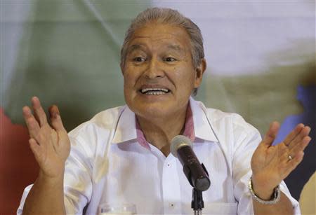 Salvador Sanchez Ceren , presidential candidate for the Farabundo Marti Front for National Liberation (FMLN), speaks during a news conference after the official presidential election results in San Salvador February 2, 2014. REUTERS/Henry Romero