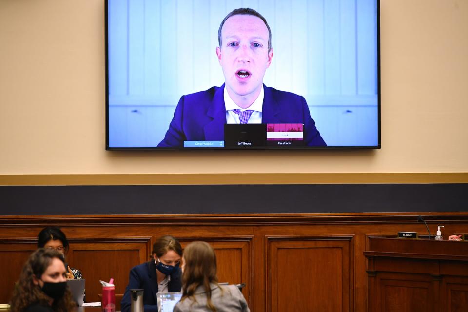 Facebook CEO Mark Zuckerberg testifies before the House Judiciary Subcommittee on Antitrust, Commercial and Administrative Law on Online Platforms and Market Power in the Rayburn House office Building, July 29, 2020 on Capitol Hill in Washington, DC.