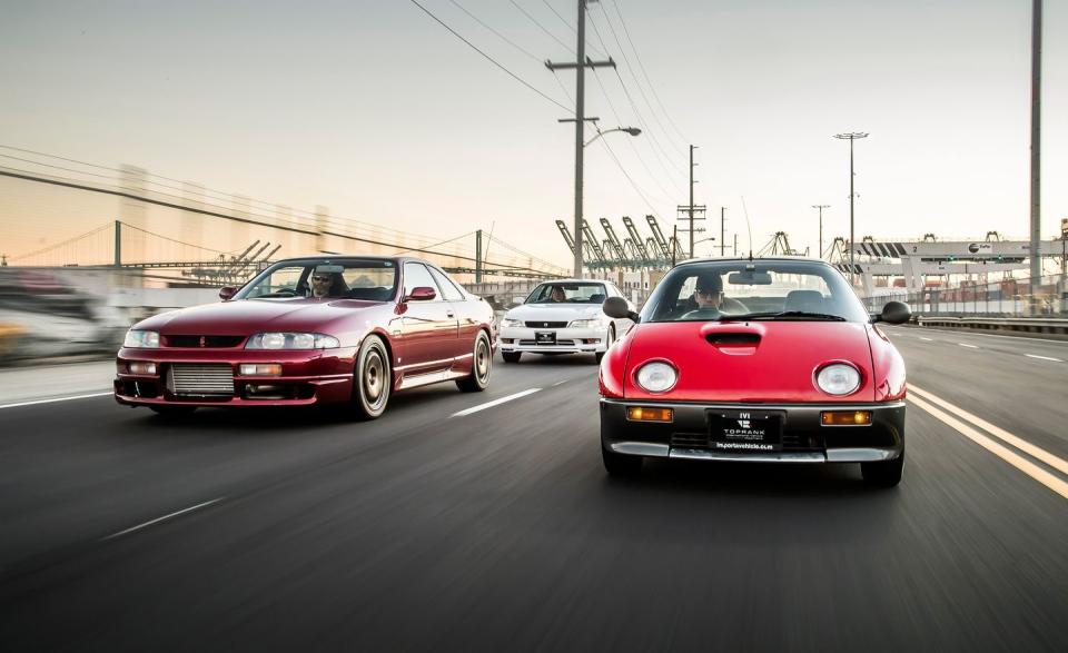 View Photos of the 1993 Mazda Autozam AZ-1, 1993 Nissan Skyline GTS-25, and 1993 Toyota Mark II Tourer V