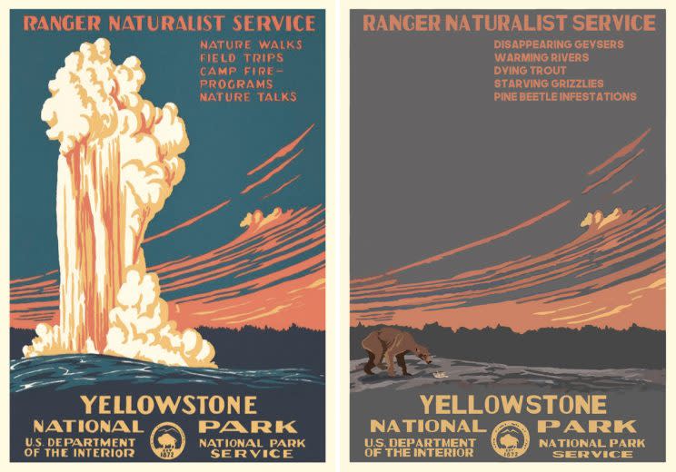 Hannah Rothstein used her project to highlight problems facing Yellowstone National Park. (Images: Left, Ranger Doug/rangerdoug.com, right, Hannah Rothstein/hrothstein.com)