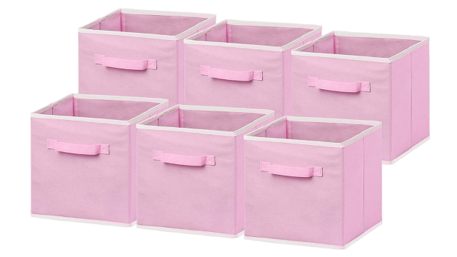 Apsan Collapsible Storage Bins with Lids for Organizing , Stackable Clear, Pink