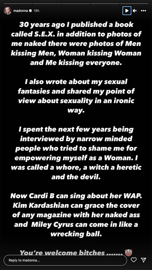 Cardi B took Madonna's post as an insult and responded in a string of since-deleted tweets. (Photo: @Madonna/Instagram)