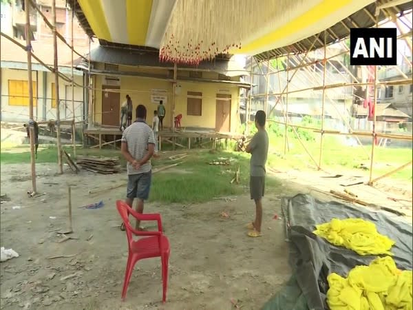 Low-key preparations by Bishnupur Sarbojanin Durga Puja Committee in Guwahati this year. (Photo/ANI)