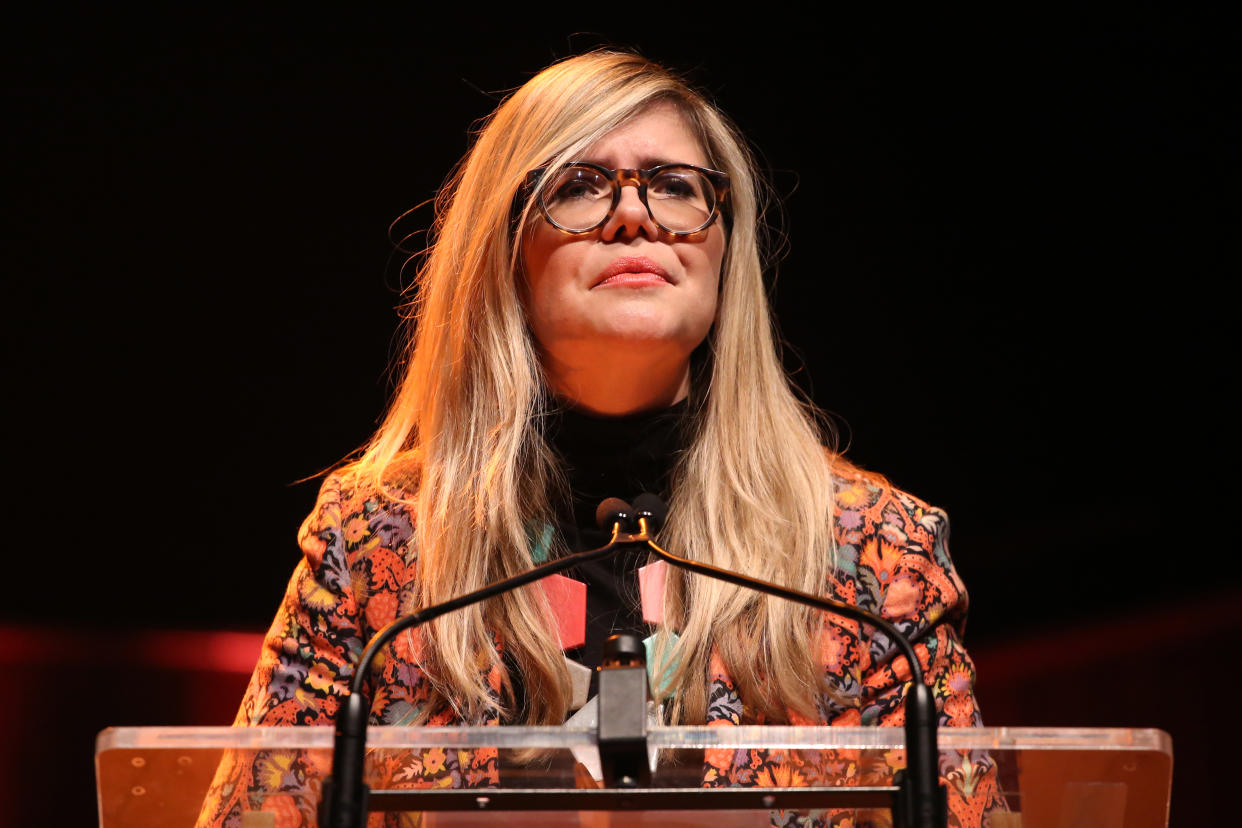 LONDON, ENGLAND - MARCH 08: Emma Barnett during the #March4Women 2020 at  on March 08, 2020 in London, England. The event is to mark International Women's Day. (Photo by Lia Toby/Getty Images)