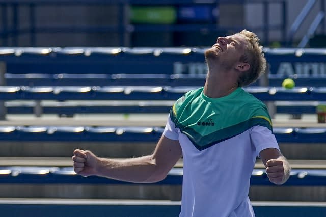 Spain's Alejandro Davidovich Fokina celebrates reaching the fourth round of a grand slam for the first time