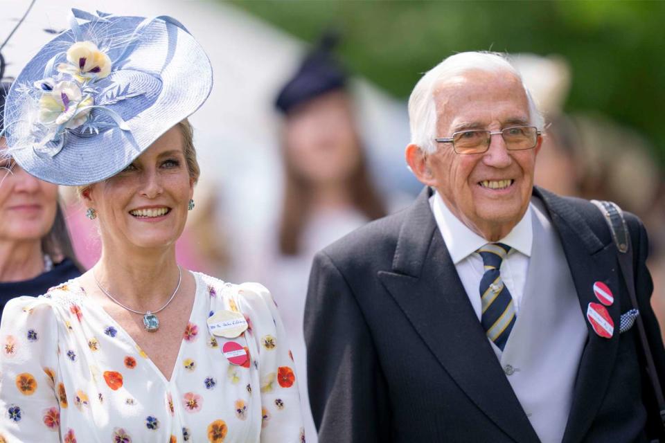 <p>Mark Cuthbert/UK Press via Getty Images</p> Sophie, Duchess of Edinburgh attends Royal Ascot with her dad Christopher Rhys Jones,