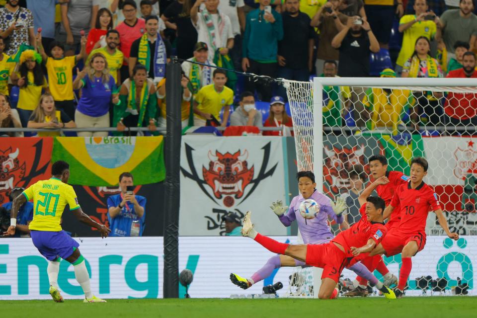 巴西以4比1踢走韓國，晉級世足賽8強。（AFP）