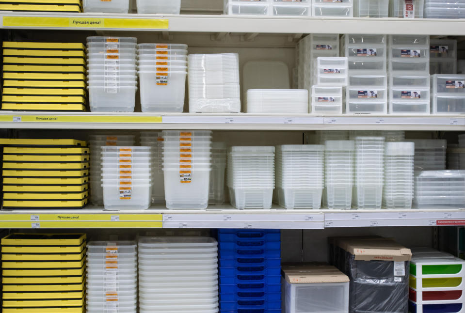 shelves with clear containers