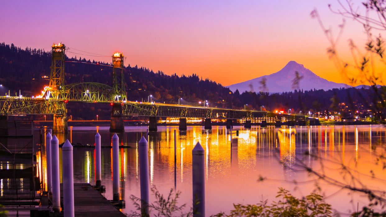 Hood River, Oregon at sunset.