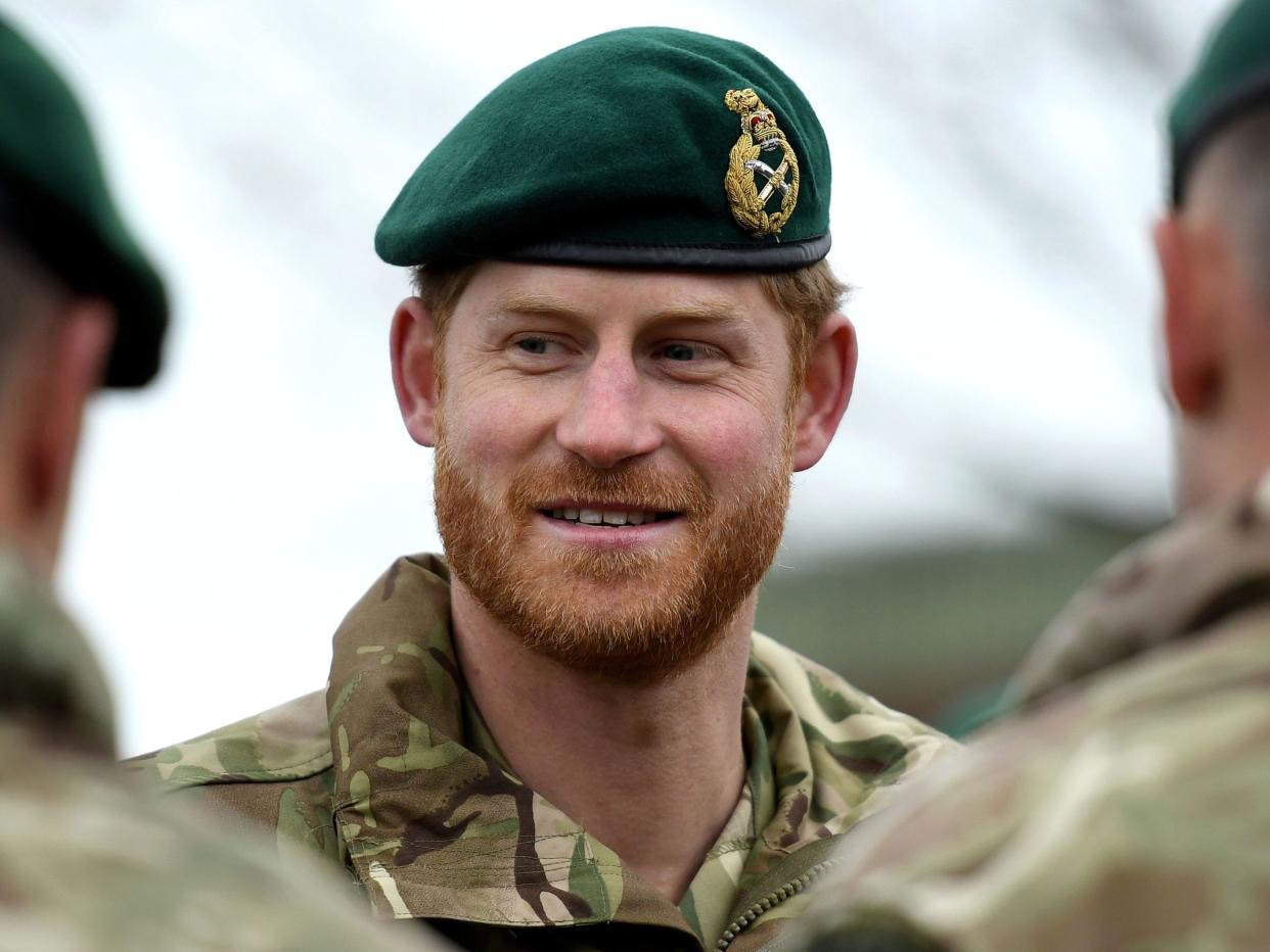 Prince Harry, Duke of Sussex, Captain General Royal Marines visits 42 Commando Royal Marines at their base in Bickleigh to carry out a Green Beret presentation at Dartmoor National Park on February 20, 2019 in Plymouth, England.