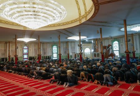 Muslims pray at the Brussels' Great Mosque in Brussels, Belgium January 19, 2018. Picture taken January 19, 2018. REUTERS/Yves Herman