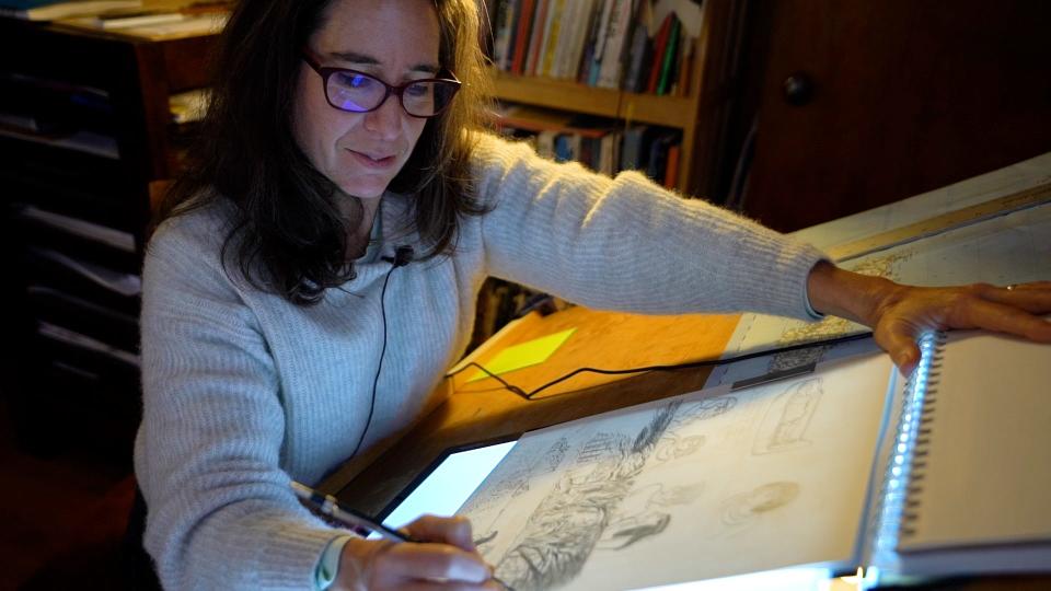 Cartoonist Glynnis Fawkes at her home studio in Burlington, photographed Jan. 12, 2023.