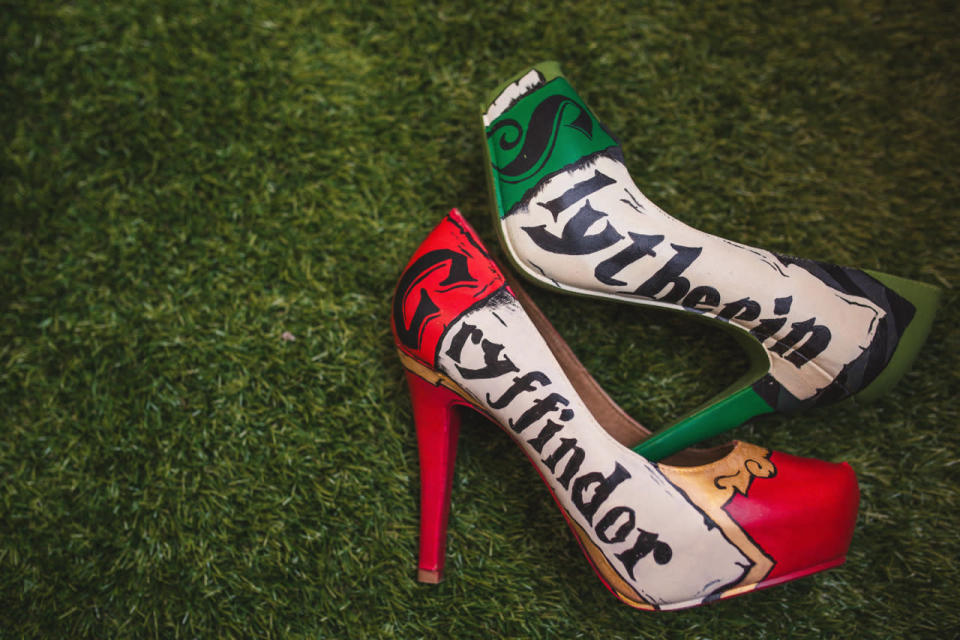 <p>The detail the couple went to was just incredible. The shoes were even customized with Hogwarts houses. </p>