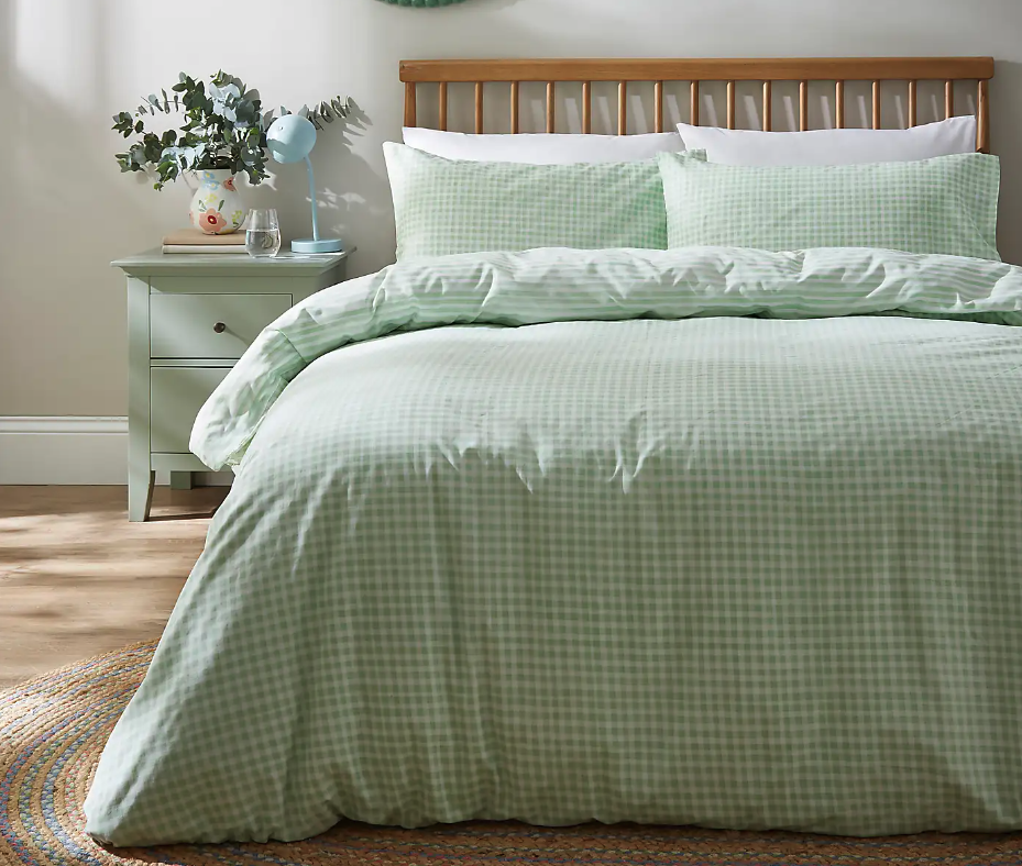 Gingham Light Green Duvet Cover and Pillowcase Set