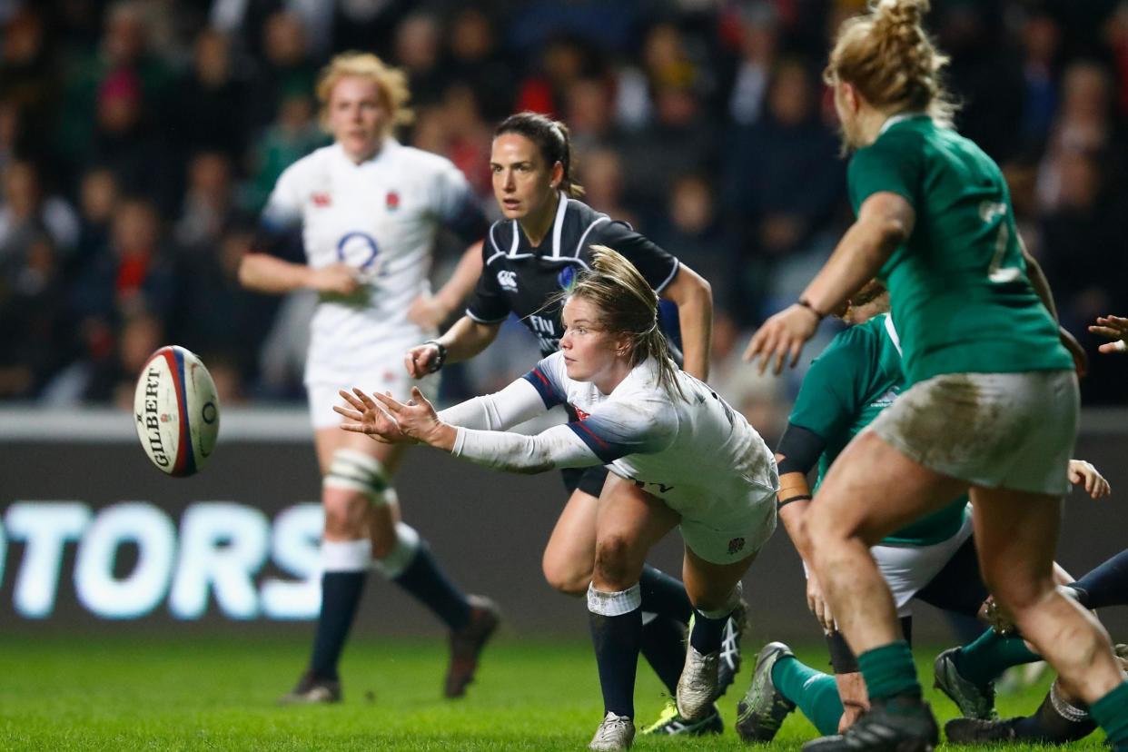 Leanne Riley of England makes a pass: Getty Images