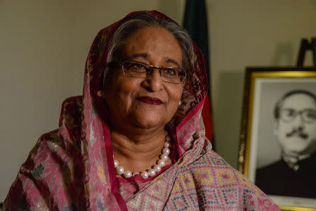 Bangladesh's Prime Minister Sheikh Hasina Wazed speaks with a reporter during the United Nations General Assembly in New York City, U.S. September 18, 2017. REUTERS/Stephanie Keith