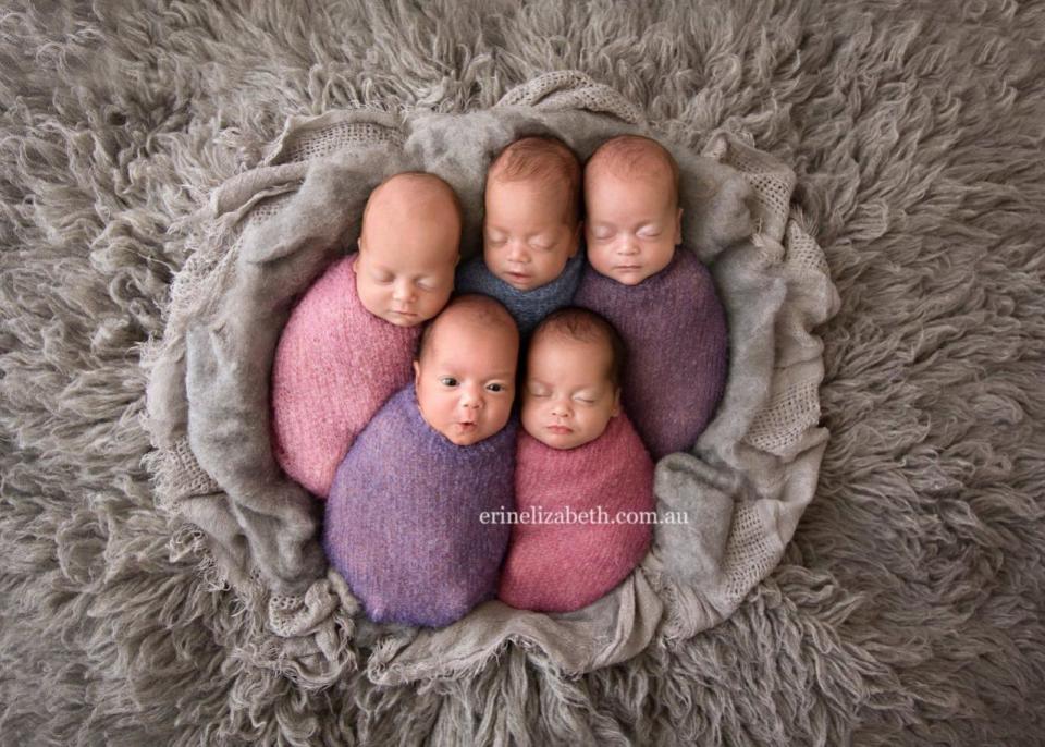 La mujer detrás de la lente. Los quintillizos fueron fotografiados por la reconocida artista Erin Elizabeth, especialista en maternidad y bebés.