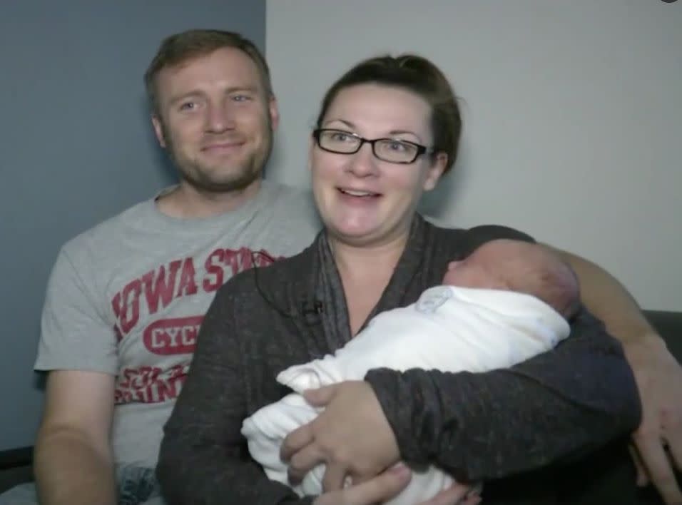 Dawn Gettler was born during the 1979 eclipse. During Monday's eclipse, she gave birth to her daughter Claire. (Photo: KCRG TV)