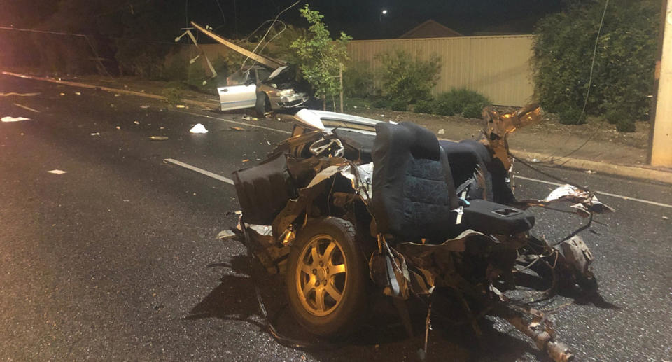 The back seat of the car that crashed in Adelaide.