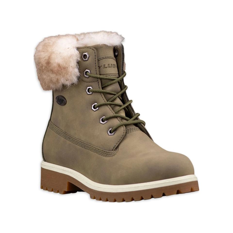 green and brown lace up winter boots for women with fur lining