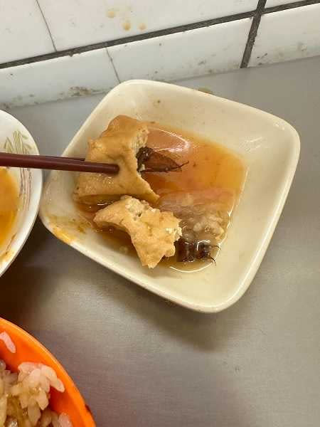 油豆腐裡包著蟑螂。（圖／翻攝自爆料公社二社）