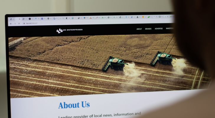 Lee Enterprises company website on screen, Illustrative Editorial