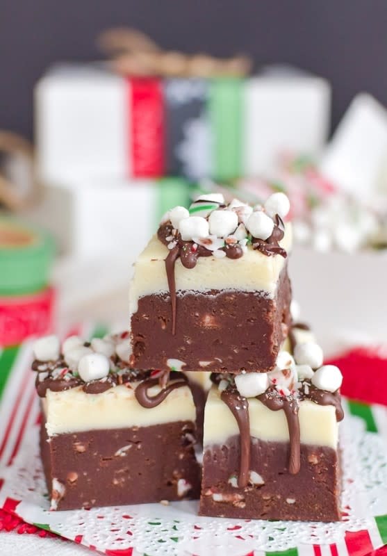 <p>Inside Bru Crew Life</p><p>Nothing says holiday like hot chocolate and candy canes.</p><p><strong>Get the recipe: <a href="https://insidebrucrewlife.com/candy-cane-hot-chocolate-fudge/" rel="nofollow noopener" target="_blank" data-ylk="slk:Candy Cane Hot Chocolate Fudge;elm:context_link;itc:0;sec:content-canvas" class="link rapid-noclick-resp">Candy Cane Hot Chocolate Fudge</a></strong></p>