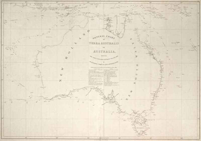 英國航海家夫林德（Matthew Flinders）200多年前繪製的澳洲地圖（HS2）