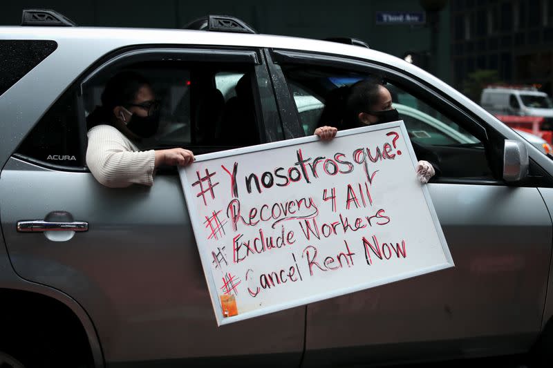 Demonstrators hold May Day protests in Manhattan during the outbreak of the coronavirus disease (COVID-19) in New York