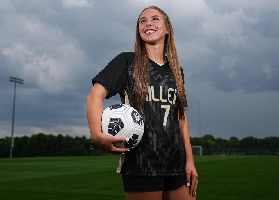 Noblesville Millers Atley Pittman poses for a photo Tuesday, August 9, 2023, at Noblesville Elementary School in Noblesville.