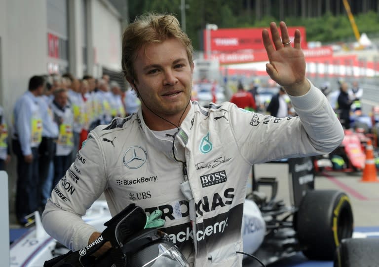 Mercedes AMG Petronas F1 Team's German driver Nico Rosberg celebrates after winning the Austrian Formula One Grand Prix, at the Red Bull Ring racing circuit in Spielberg, on June 21, 2015