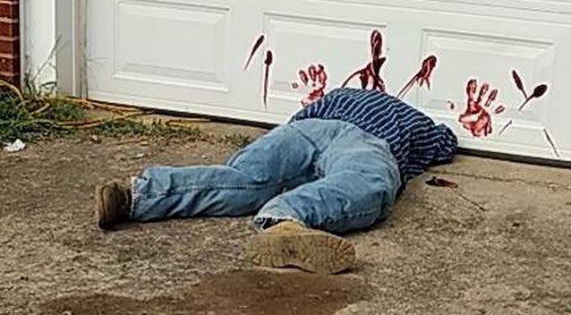 This photo was posted on Facebook of a very realistic Halloween decoration. Source: Facebook