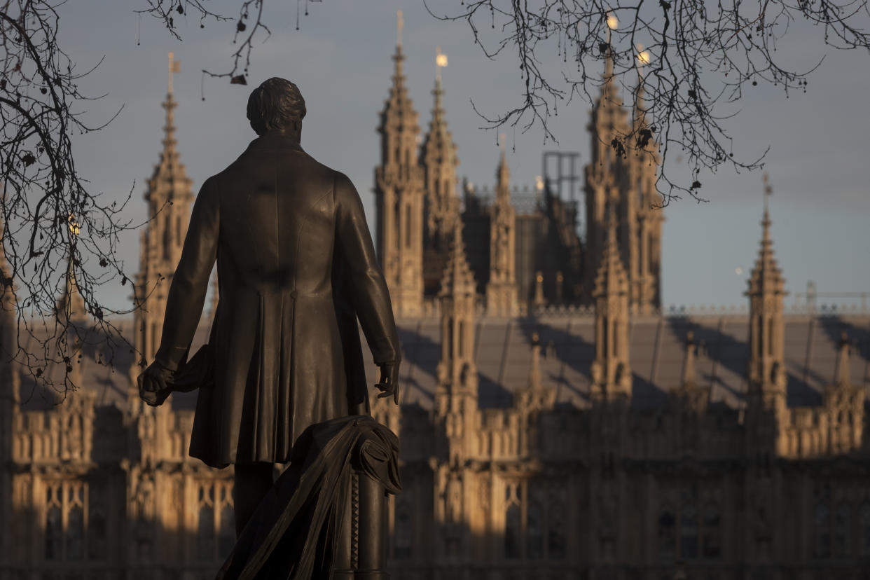The statue of Sir Robert Peel and the British Houses of Parliament. Sir Robert Peel was a British statesman and member of the Conservative Party (Photo: Richard Baker / In Pictures via Getty Images Images)