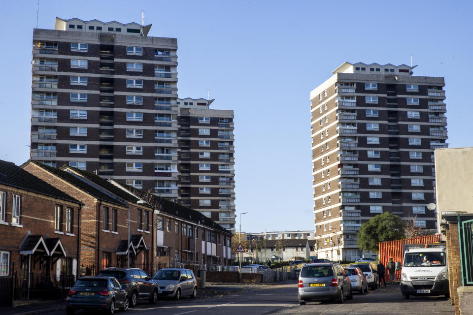 Tower block flats in New Lodge, Belfast. (Photo by Liam McBurney/PA Images via Getty Images)