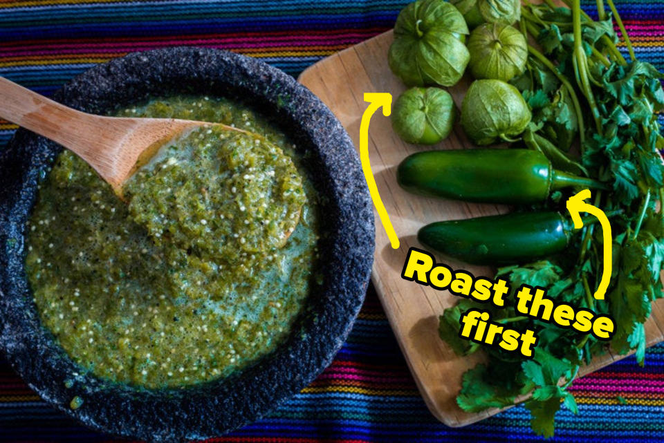 tomatillo sauce and peppers