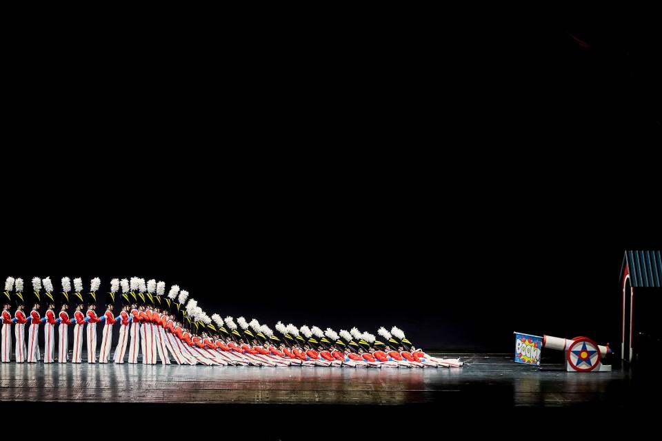 The Radio City Rockettes perform "Parade of the Wooden Soldiers" in The Christmas Spectacular, which runs through Jan. 2, 2022 at Radio City Music Hall in New York City. The precision dance team has performed some version of the wooden-soldiers number since 1933.