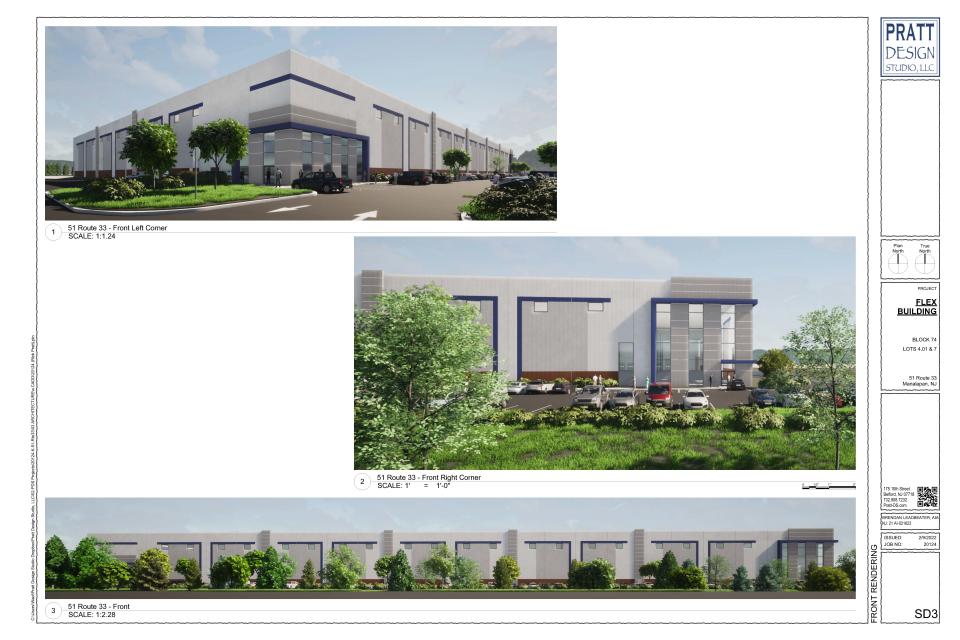 Renderings for a proposed warehouse off Route 33